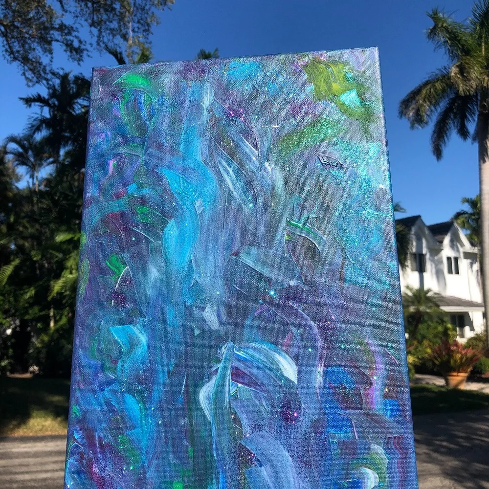 HANDCRAFTED SHADES OF OCEAN GLITTER ABSTRACT ART